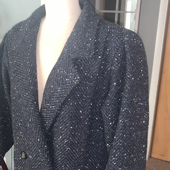 Blue black and white tweed coat